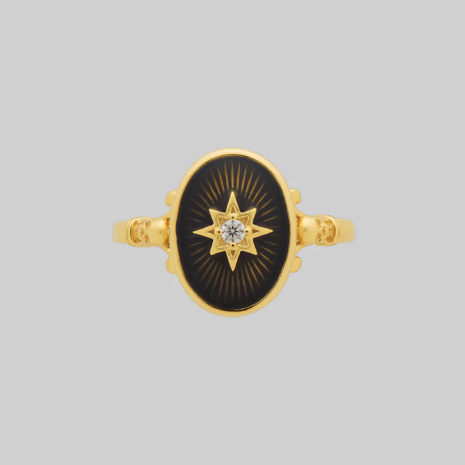 THE HEREAFTER. Black Enamel Oval Ring - Gold - Image 2