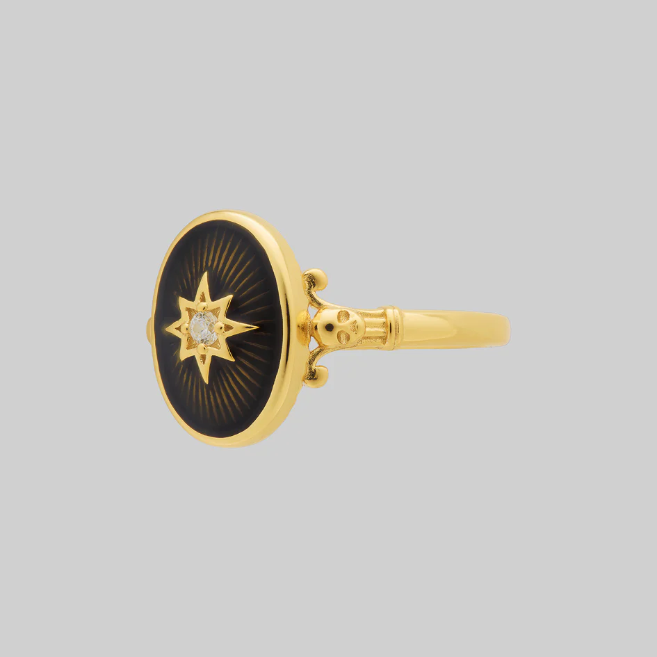 THE HEREAFTER. Black Enamel Oval Ring - Gold - Image 3