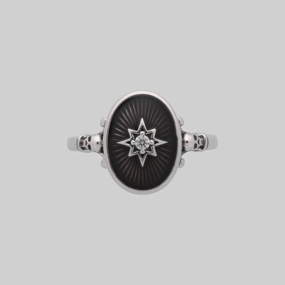 THE HEREAFTER. Black Enamel Oval Ring - Silver
