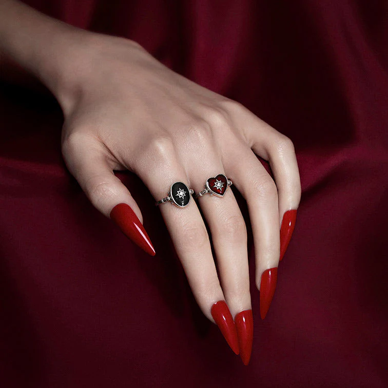 THE HEREAFTER. Black Enamel Oval Ring - Silver - Image 2