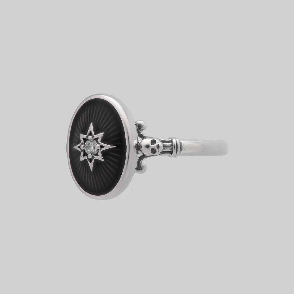 THE HEREAFTER. Black Enamel Oval Ring - Silver - Image 3