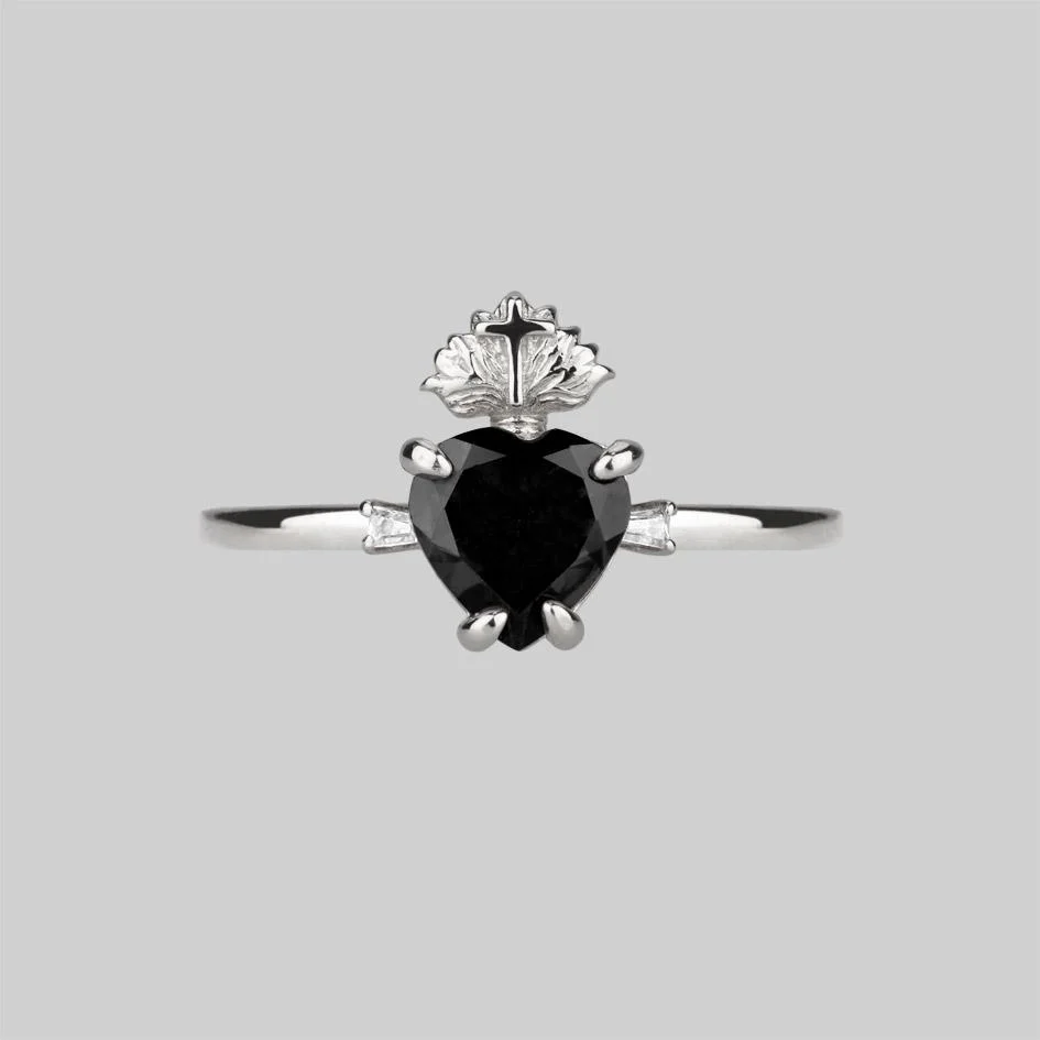 The Sacred Heart Black Spinel Ring - Silver