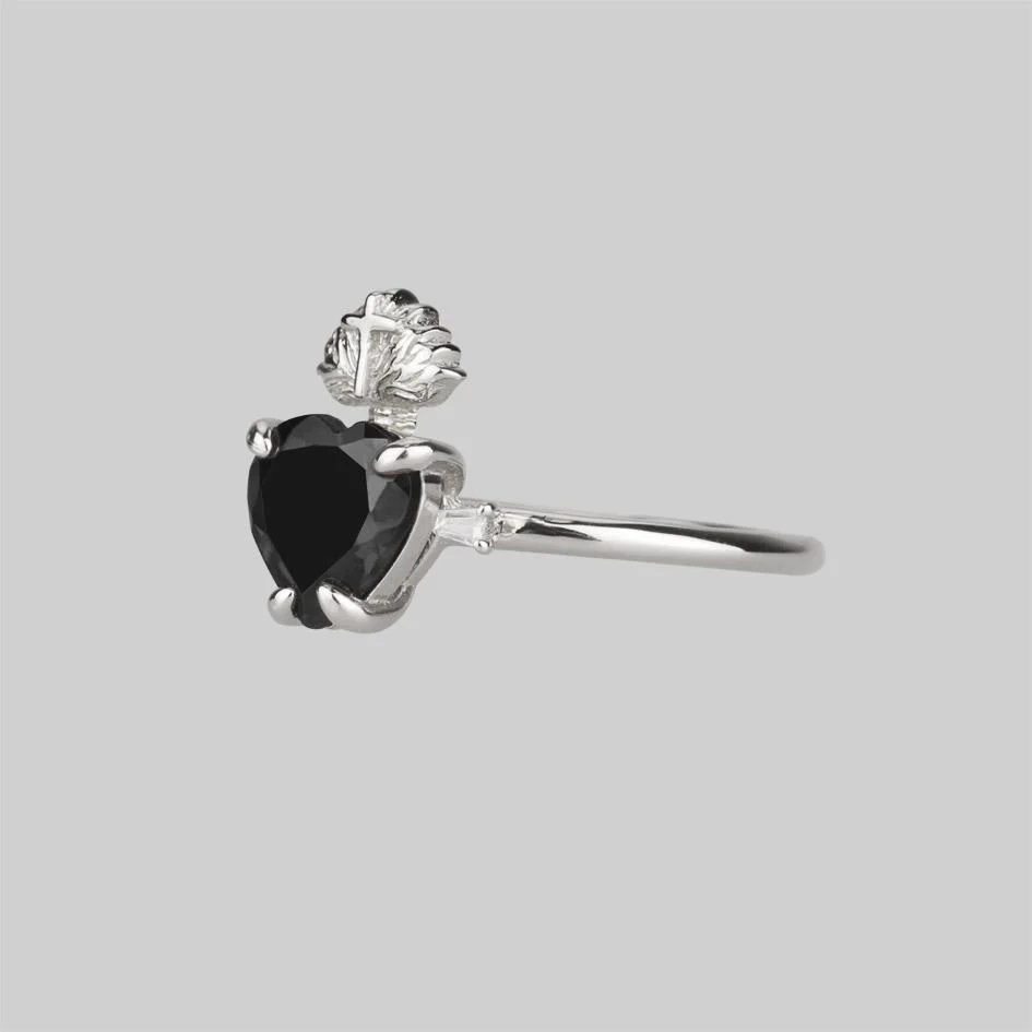 The Sacred Heart Black Spinel Ring - Silver - Image 3