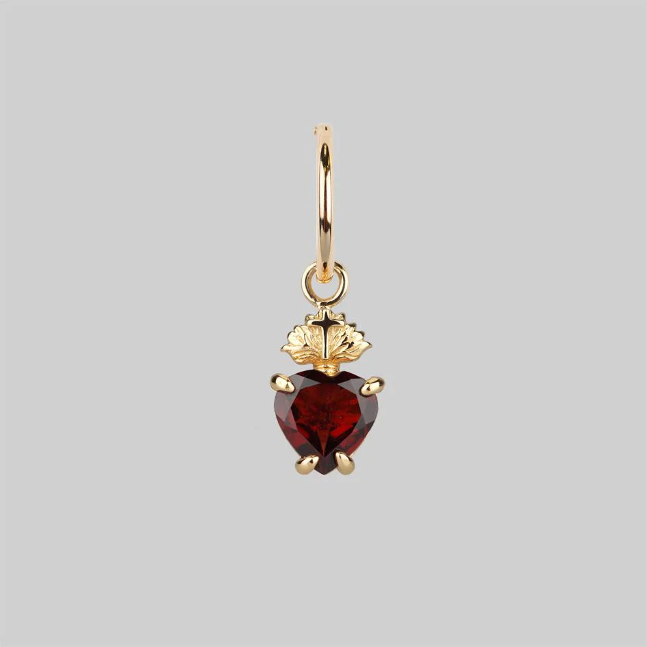 The Sacred Heart Garnet Earrings - Gold - Image 3