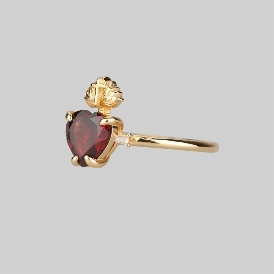 The Sacred Heart Garnet Ring - Gold - Image 2
