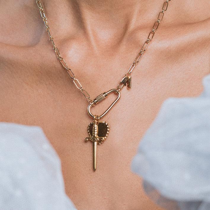 TORMENT. Heart & Dagger Carabiner Charm Necklace - Silver - Image 2