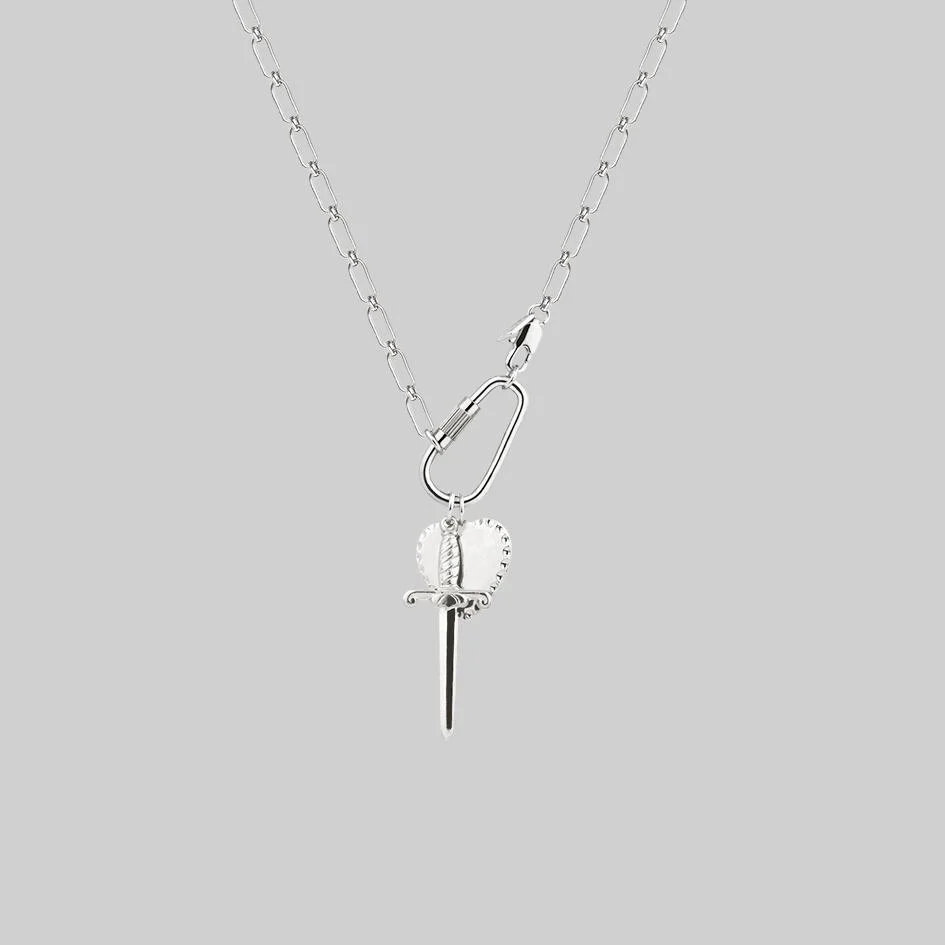 TORMENT. Heart & Dagger Carabiner Charm Necklace - Silver - Image 3