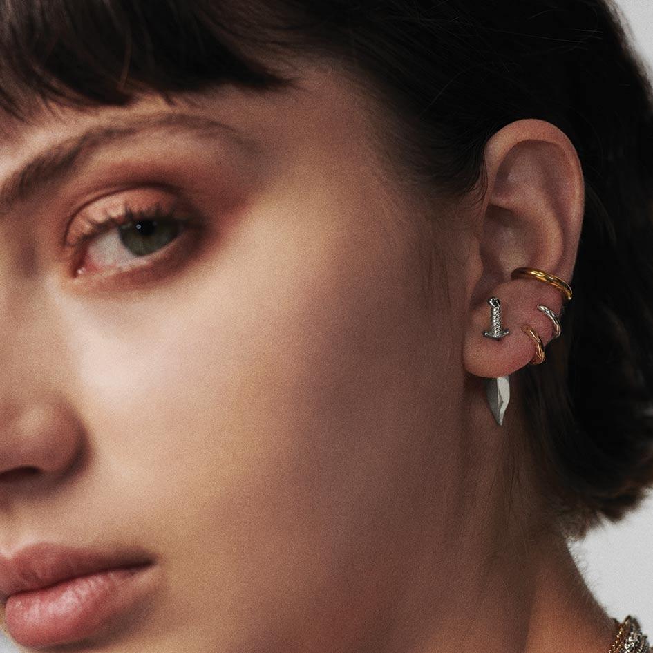 TORN. Short Dagger Single Earring - Silver - Image 3