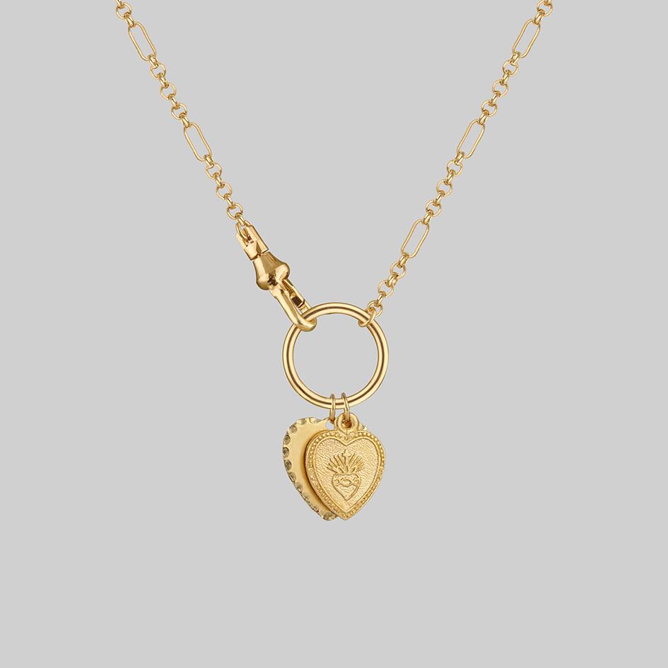 VALENTINA. Multi Heart Charm Clasp Necklace - Gold