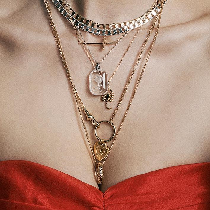 VALENTINA. Multi Heart Charm Clasp Necklace - Silver - Image 3