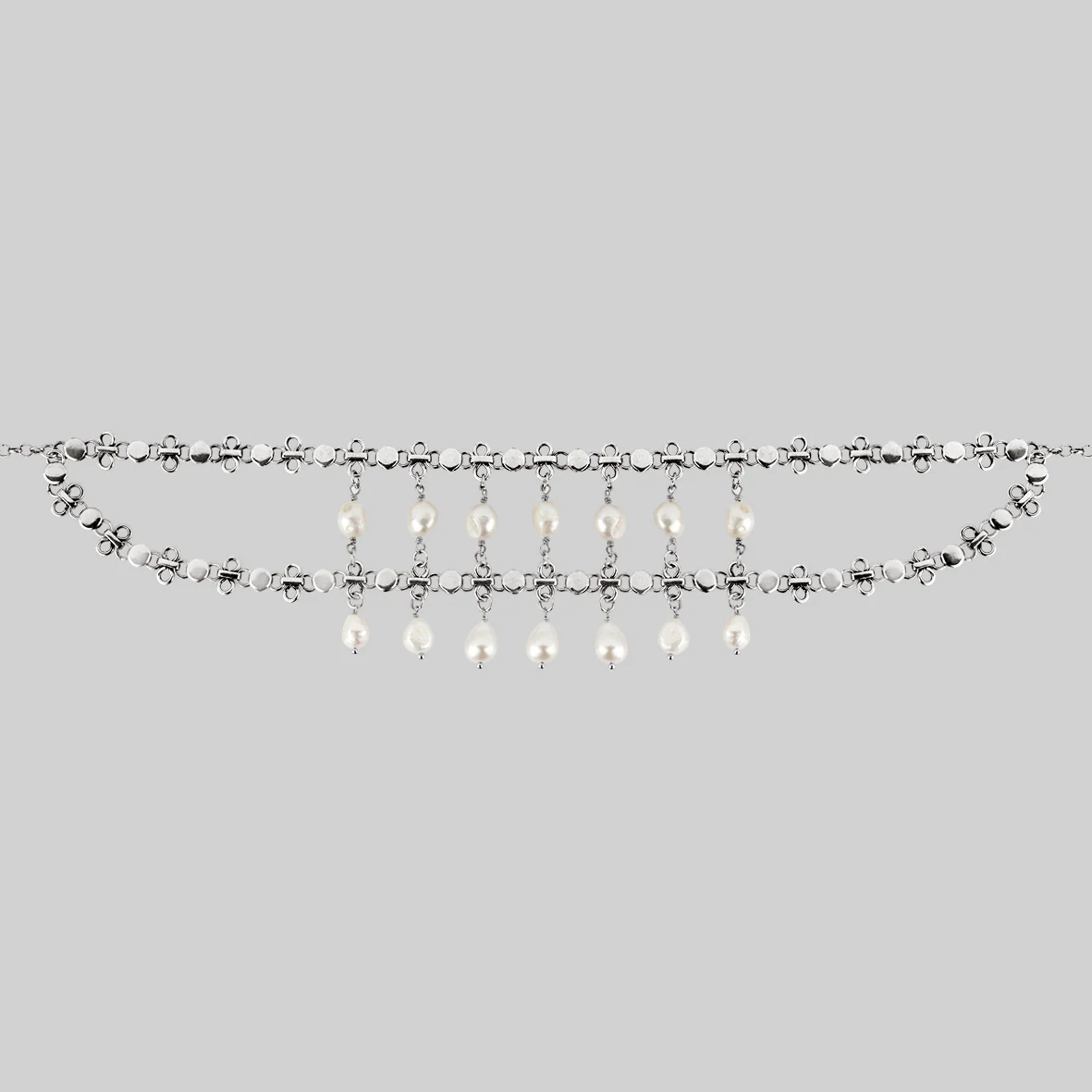 VALOUR. Double Chain Pearl Drop Choker - Silver - Image 3