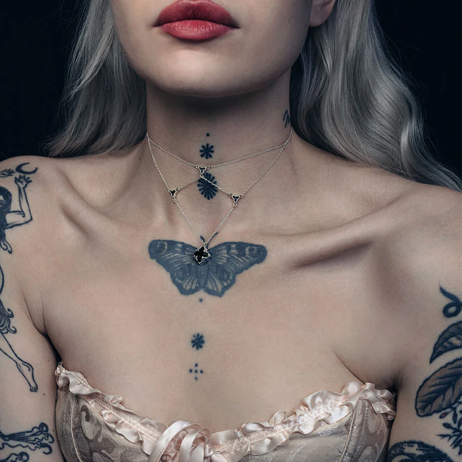 VAULT. Square Onyx Layered Choker - Silver - Image 2