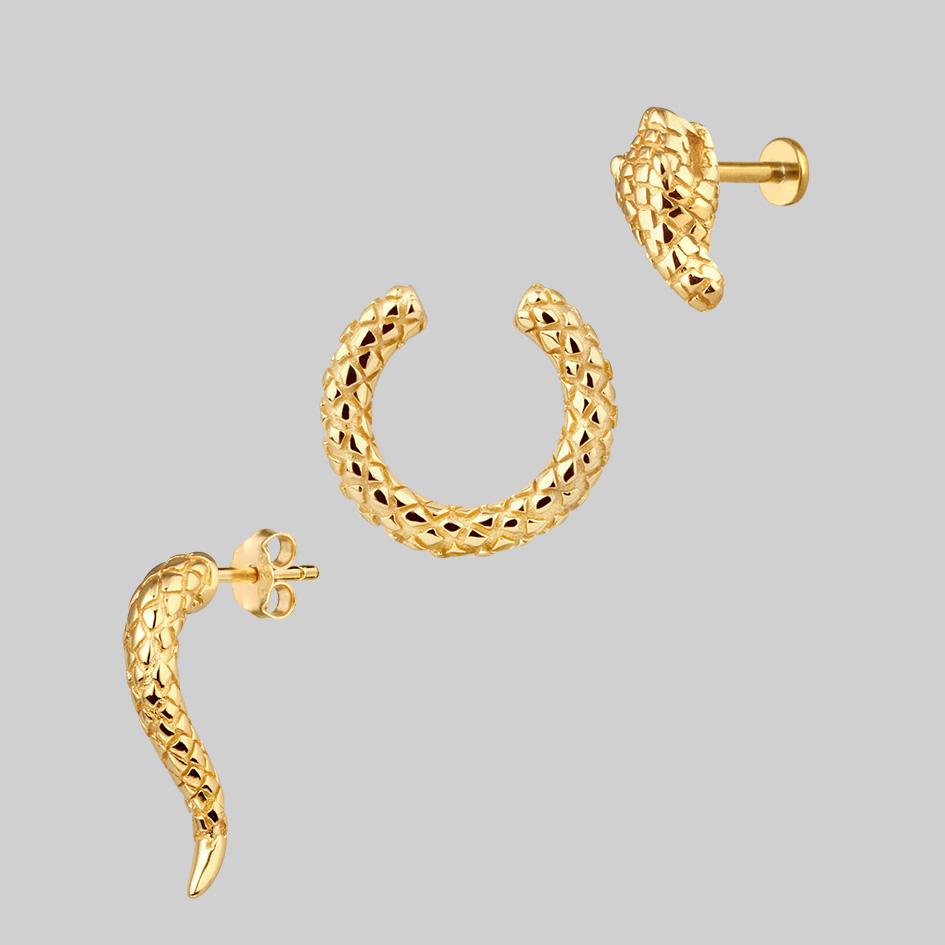 VEGA. 3 Piece Snake Wrap Earring - Gold
