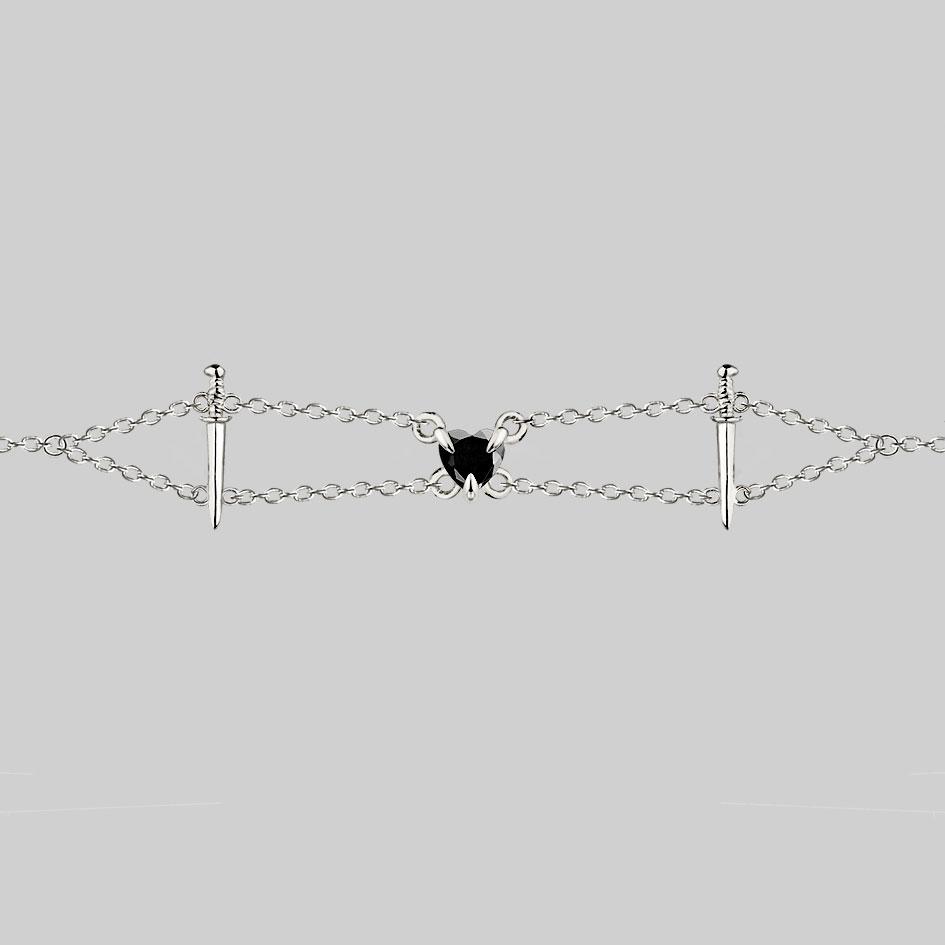 VINDICATE. Swords & Onyx Heart Choker - Silver - Image 2