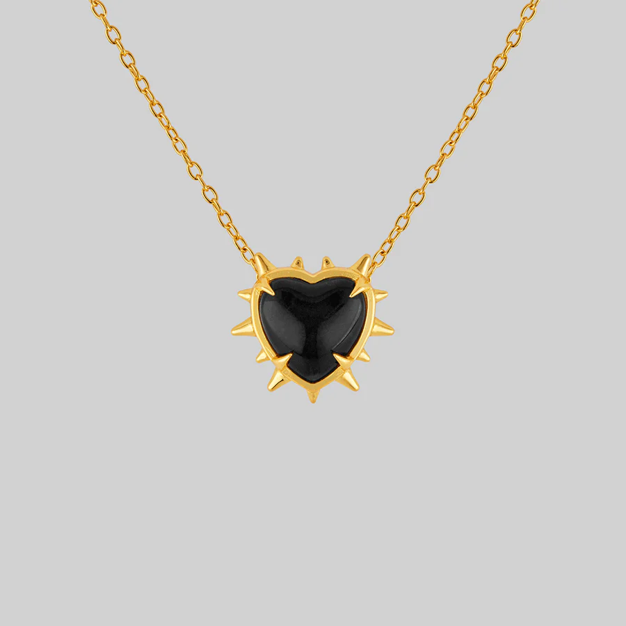 VOID. Spiked Black Glass Heart Necklace - Gold