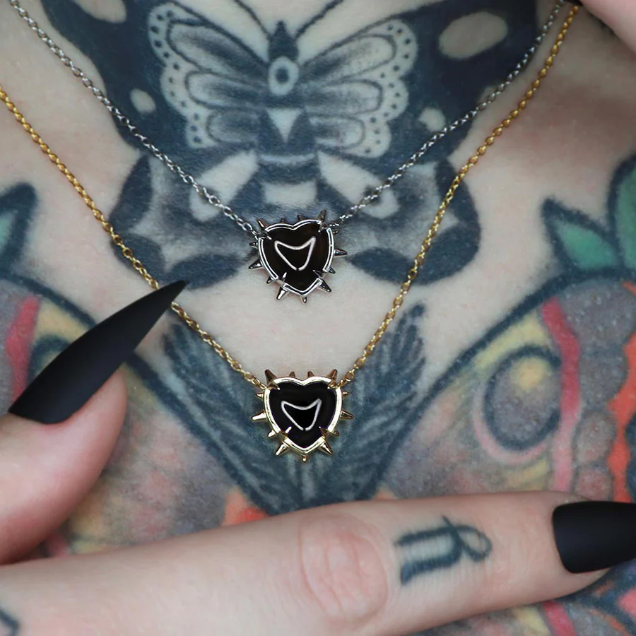VOID. Spiked Black Glass Heart Necklace - Silver - Image 2