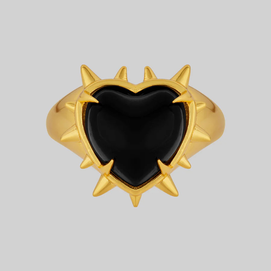 VOID. Spiked Black Glass Heart Ring - Gold