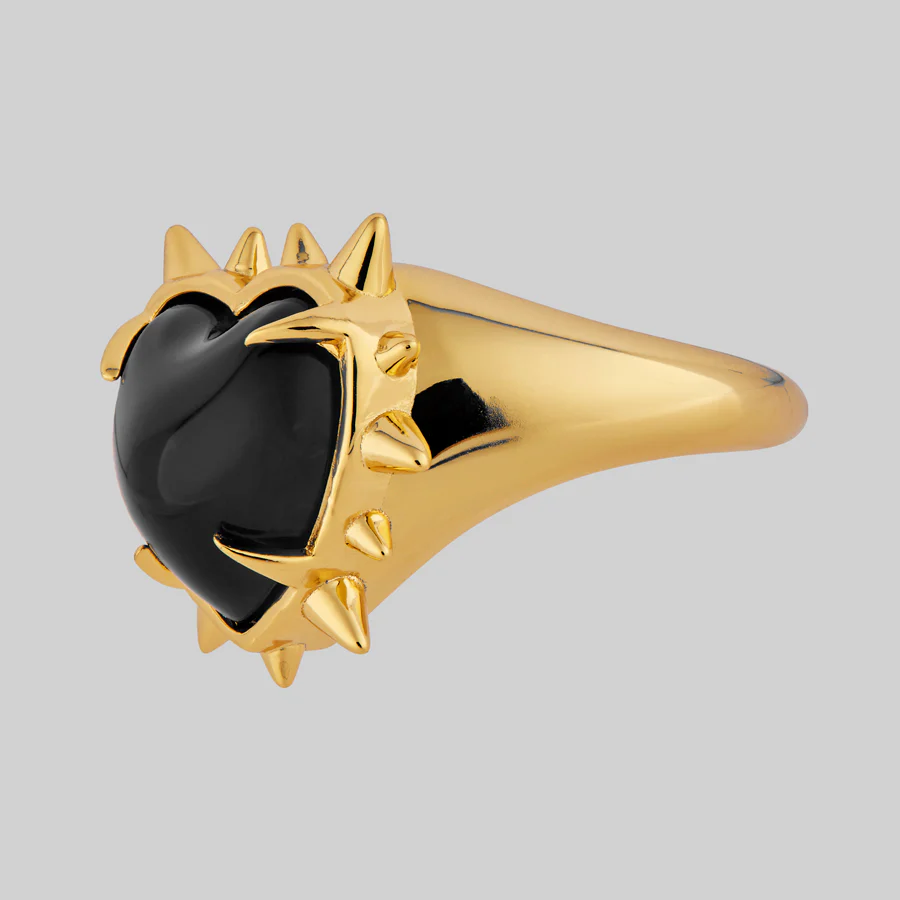 VOID. Spiked Black Glass Heart Ring - Gold - Image 3