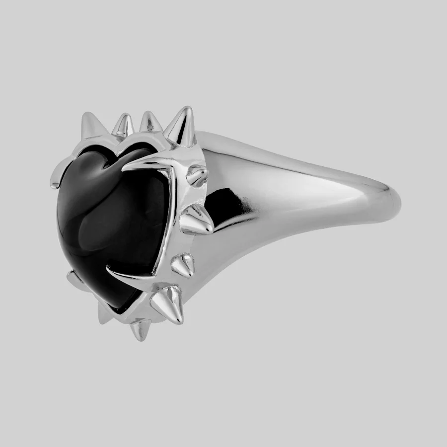 VOID. Spiked Black Glass Heart Ring - Silver - Image 3