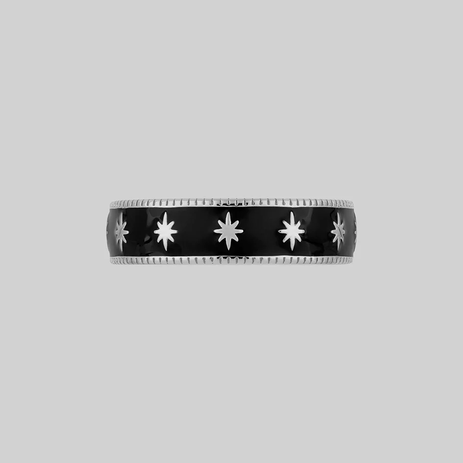 VYVIAN. Tiny Star Black Enamel Ring - Silver - Image 2
