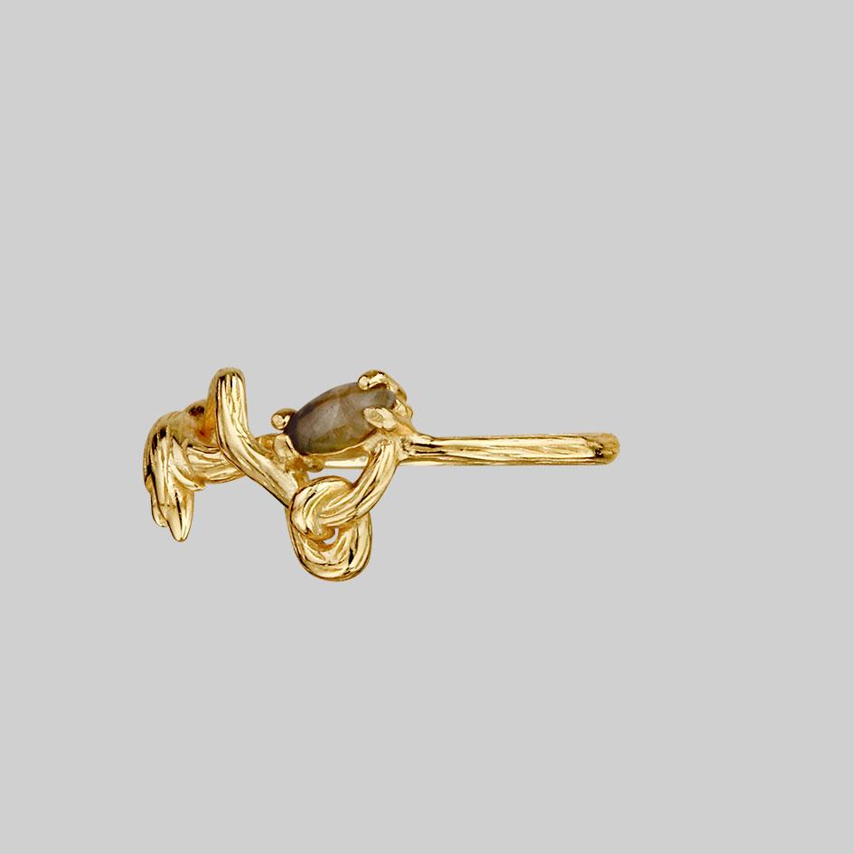 WEEPING WILLOW. Labradorite Branch Ring - Gold - Image 4