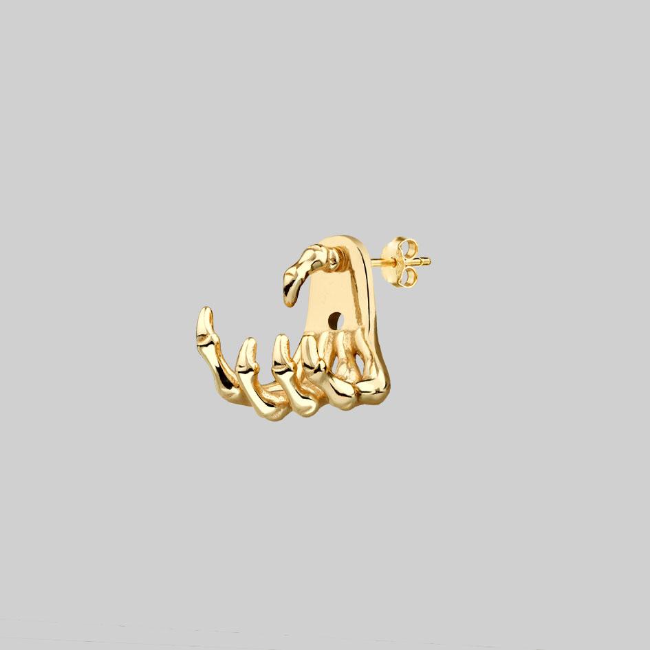 WRAITH. Gold Skeleton Hand Single Earring - Lobe/Helix