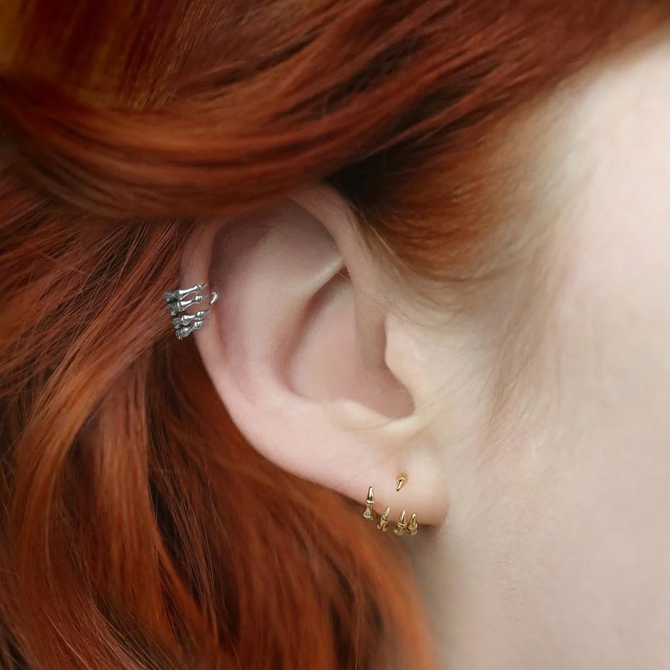 WRAITH. Gold Skeleton Hand Single Earring - Lobe/Helix - Image 2