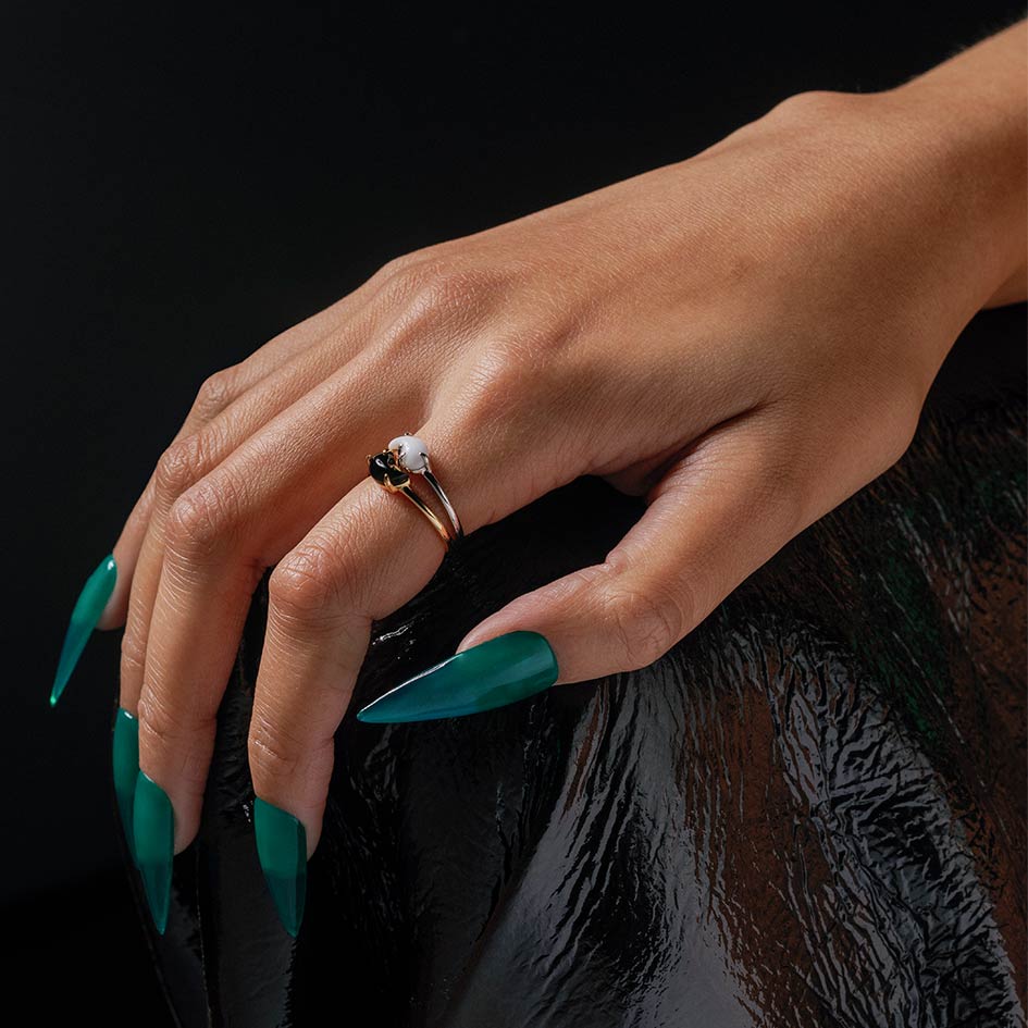 Yin & Yang Gemstone Rings - Gold - Image 8
