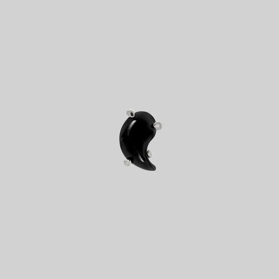 Yin & Yang Gemstone Stud Earring - Silver - Image 4