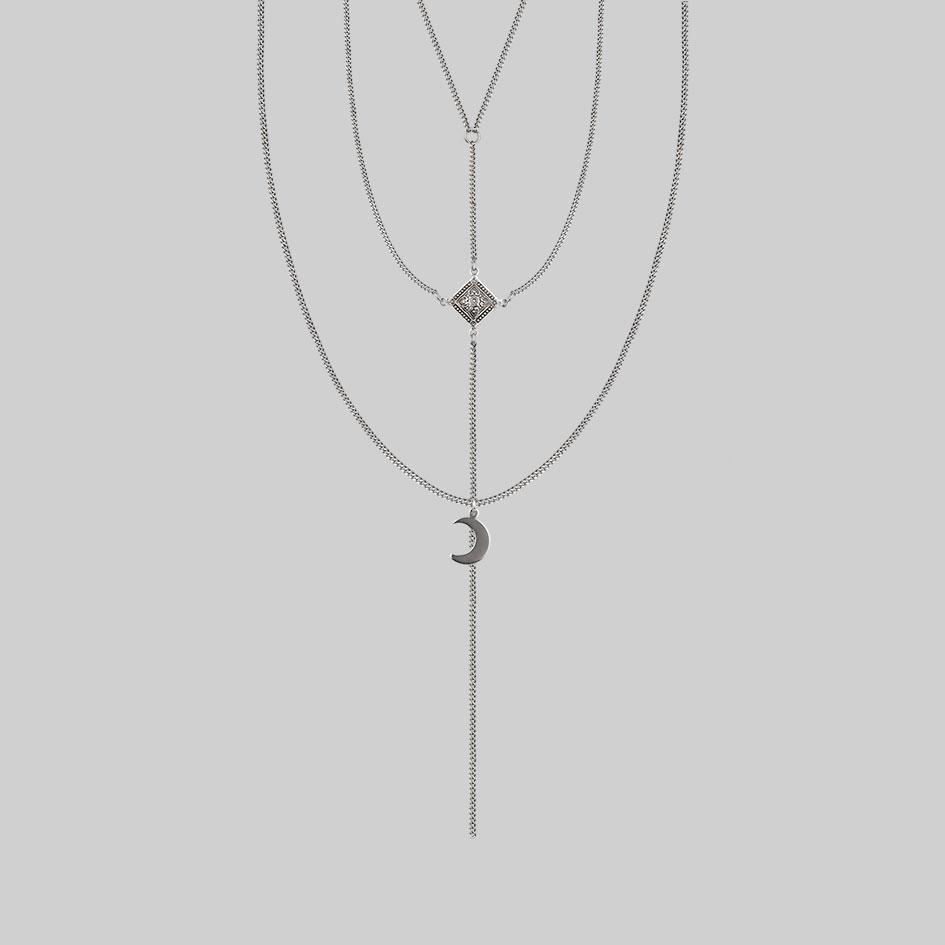 ZODIAC. Layered Moon Chain Choker - Silver - Image 3