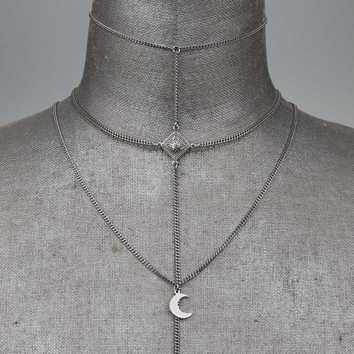 ZODIAC. Layered Moon Chain Choker - Silver - Image 4